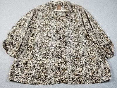 White Stag Button Up Shirt Women s 4X Plus Leopard Print ¾ Sleeve Tank Attached