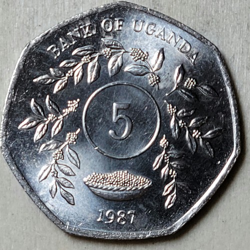 1987 - Uganda - 5 Shillings  Coin- Coffee Plants - Km#29