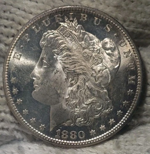 1880-s Morgan Silver Dollar Brilliant Uncirculated Cameo With Slight Mirrors