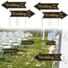 4Pcs Wedding This Way Sign With Stake Black Golden Arrow Shaped Garden Signs