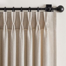 Natural Linen Pinch Pleated Curtains 84 Inch Length 2 Panels for Bedroom Window