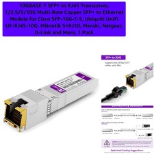 10GBASE-T SFP to RJ45 Transceiver, 1/2.5/5/10G Multi-Rate Copper SFP to Eth...