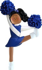 Cheerleader Blue Uniform African-American Personalized Christmas Tree Ornament