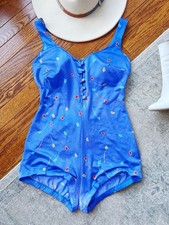 Maxine Of Hollywood Swimsuit 1980s Cutout Back VTG Floral Pin Up Style