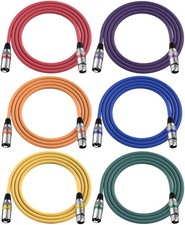 6 Pack XLR Cables 6ft Male to Female Microphone Cord Balanced Multi-Color