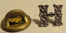 Letter H Pin Initial Lapel Hat Silver Tone Collectible Monogram Vintage 3/4" Min