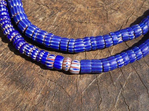 Small Old Blue African Chevron Beads (6-8mm) Aja Trade Beads (3005B568) Venetian