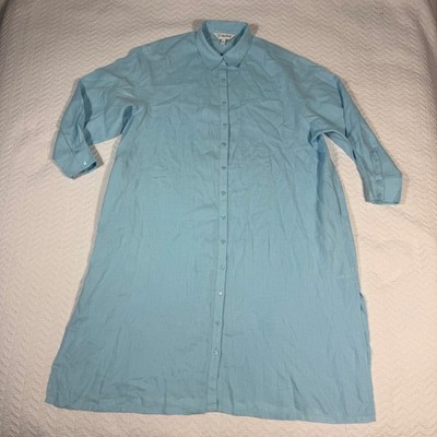 The Drop Women Shirt Maxi Dress 2X 100% Linen Button Front Pockets Blue NWOT