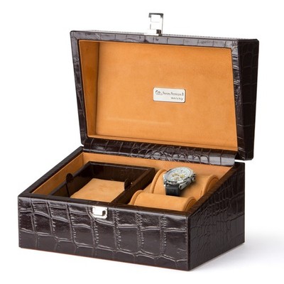 Renzo Romagnoli Croc Print Leather Men's Accessory & Jewellery Box