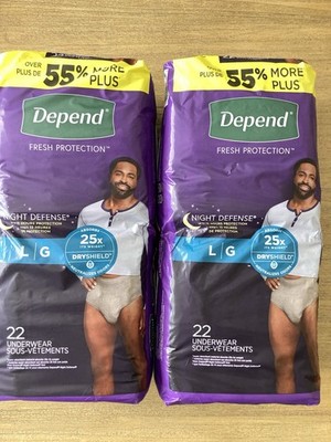 2 Depend Night Defense Adult Diapers Incontinence Underwear Large 22 Count Each