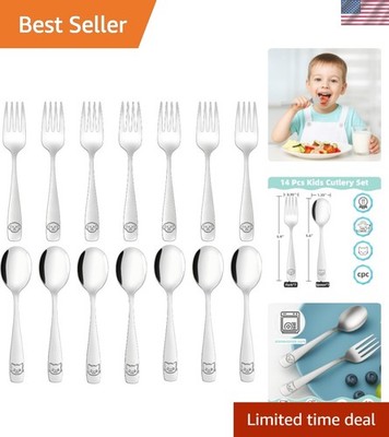 Stainless Steel Toddler Utensils Set - 14 Pcs Kids Silverware, Safe Food Grad...