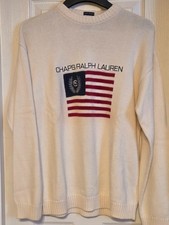 VINTAGE CHAPS RALPH LAUREN S/P/CH WHITE USA KNIT SWEATER
