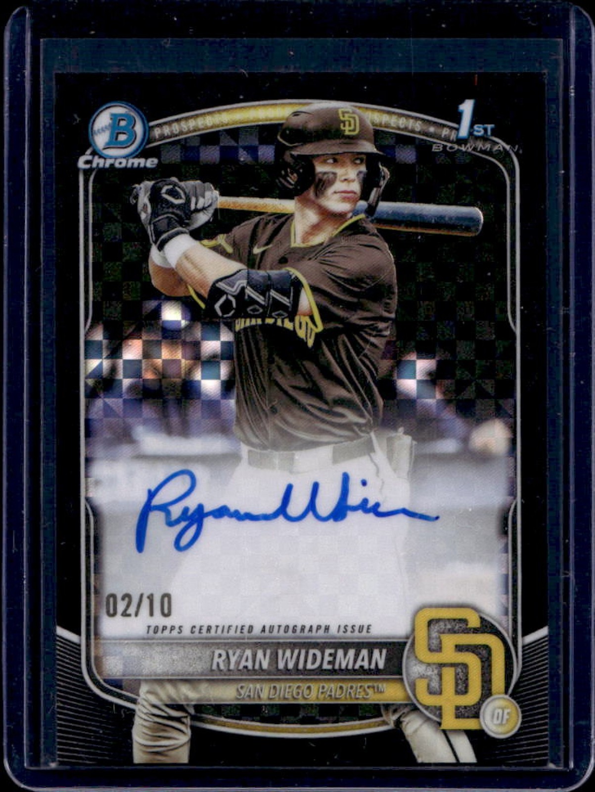 2025 Bowman Draft Ryan Wideman Chrome Auto Black X-Fractor 1st #/10 Padres
