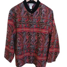 Coldwater Creek 1X Floral Tapestry Jacket With Velvet Collar