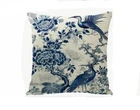 Chinoiserie Blue Ivory Bird Floral Botanical Linen Throw Pillow Cover Home Decor