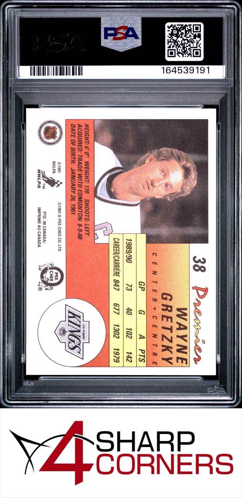 1990 O-PEE-CHEE PREMIER #38 WAYNE GRETZKY KINGS HOF PSA 9 view 2