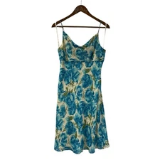 Ann Taylor Blue Floral Dress Size 4 100% Silk Vintage