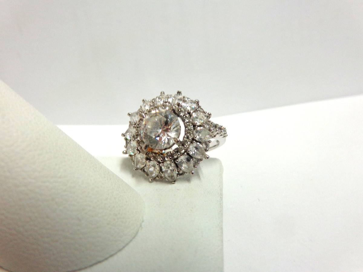Sterling Silver Cz Ring Halo design sz 9/wgt5.8 grams/ 2ct rd center stone by R View 3