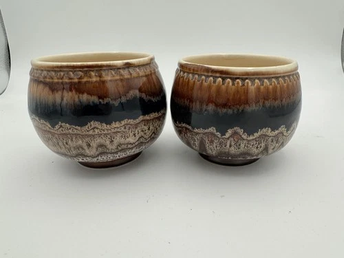 Pair of Vintage Royal Haeger Pottery Grand Canyon Brown Fat Lava style glaze
