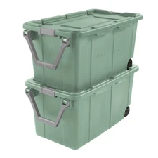Sterilite 40 Gallon Wheeled Industrial Tote Plastic Adult,Set of 2,Green Sage