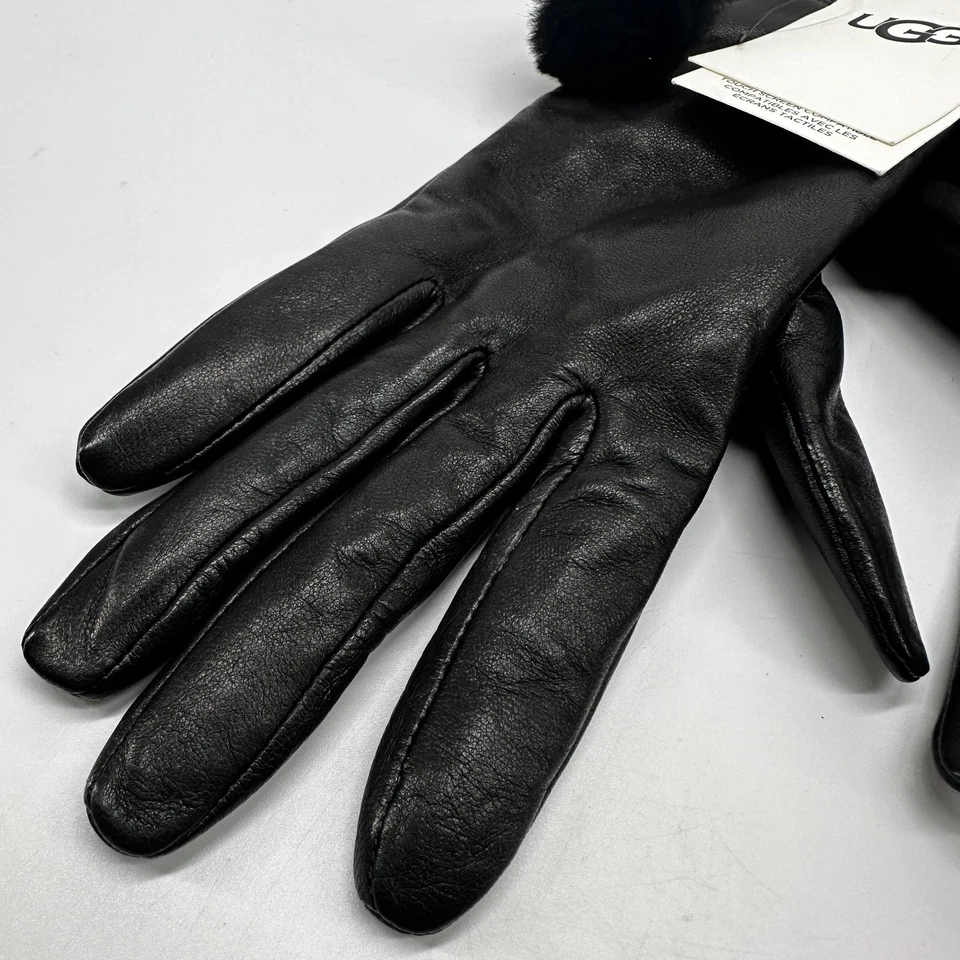 UGG 皮革手套女式大号黑色球形触摸屏冬季剪羊毛衬里 — 第 2/4 张图片