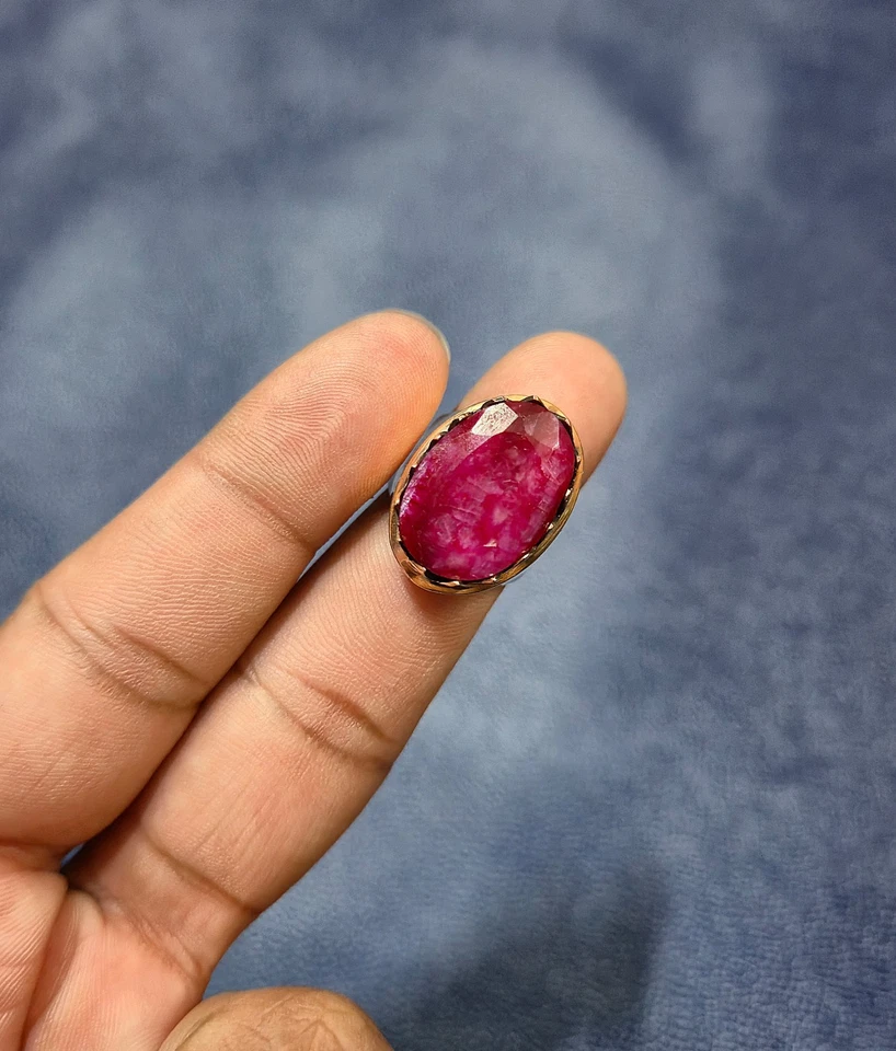 Anillo Rubí Cachemira Natural Anillo Cobre Puro Anillo Joyería Ajustable Hecho a Mano Regalo Foto 3 de 4