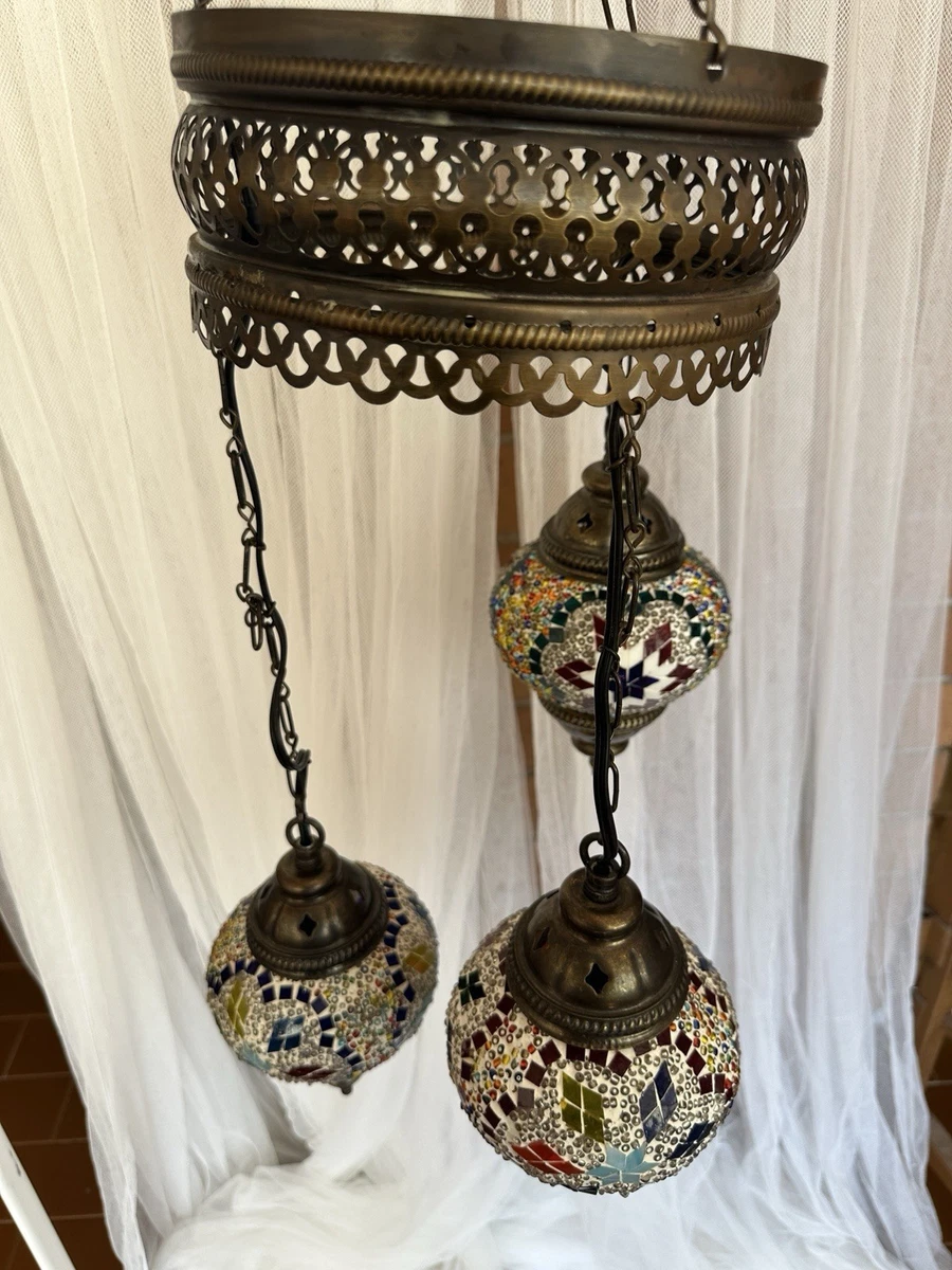 Lámpara Colgante Turca Marroquí De Mosaico De 3 Luces, Estilo Boho