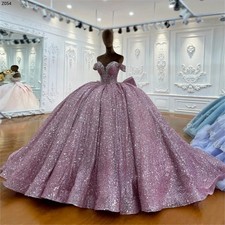 Glitter Quinceanera Dress Lace Up Sweetheart Bow Off the Shoulder Sweep Train