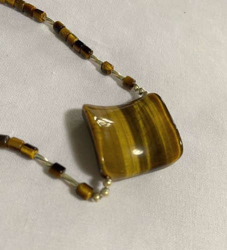 "Collar de 18"" con cuentas de plata de ley 925 y ojo de tigre a rayas caramelo" - Imagen 9 de 9