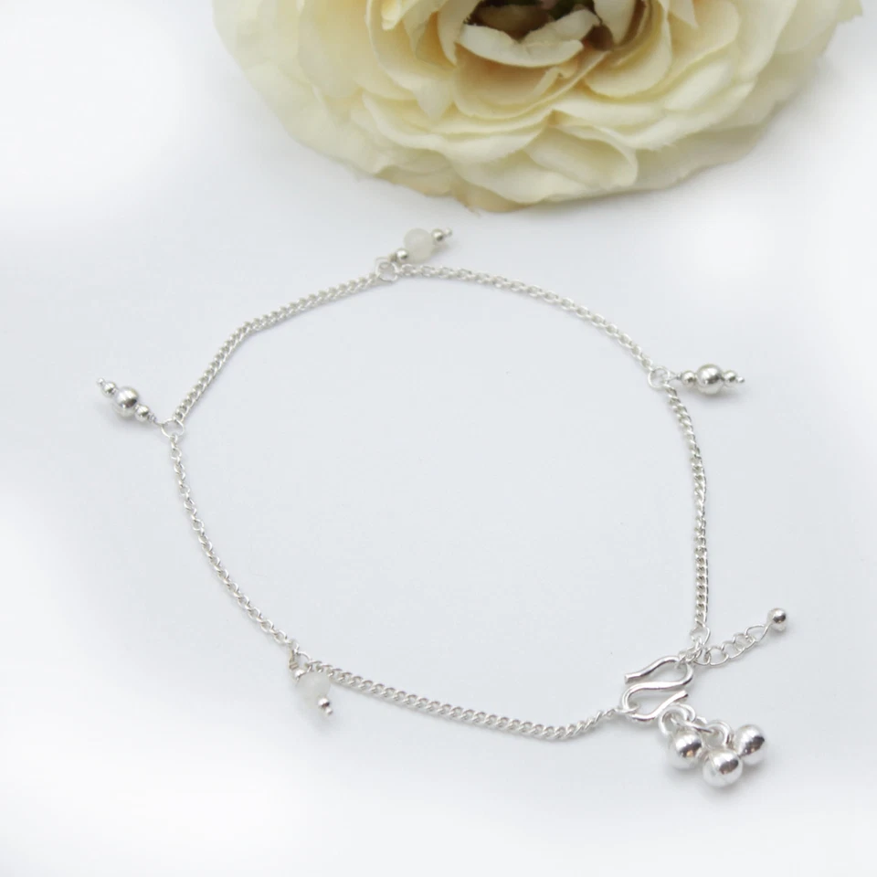 Luna Cavigliera Vero Argento 925 Delicato Accessorio per Piedi Catena 23- 25 CM - Immagine 3 di 4