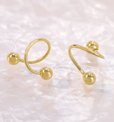 18K Genuine Gold Double Ball Twist Earrings Women Spiral Barbell Earrings Studs 