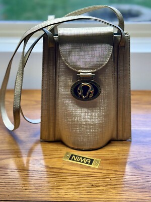 Vintage Art Deco NIMA Gold Handbag Purse with Black & Gold Panther Clasp
