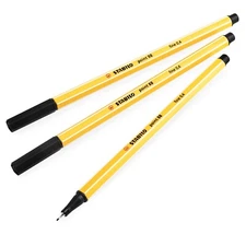 STABILO Point 88 Fineliner Pens - 0.4mm Fine Nib - Black - Blister Pack of 3