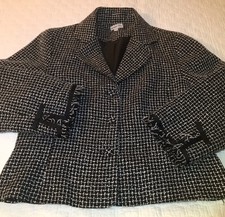 Sweet Lily Women’s Size 8 Blazer Jacket Black & White Fringe Lined 3 Button