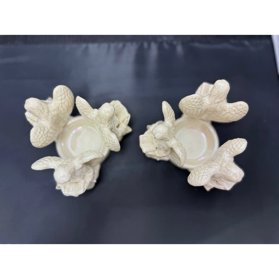 Conjunto de 2 castiçais de porcelana anjo decoração religiosa iridescente para casa - Imagem 2 de 4