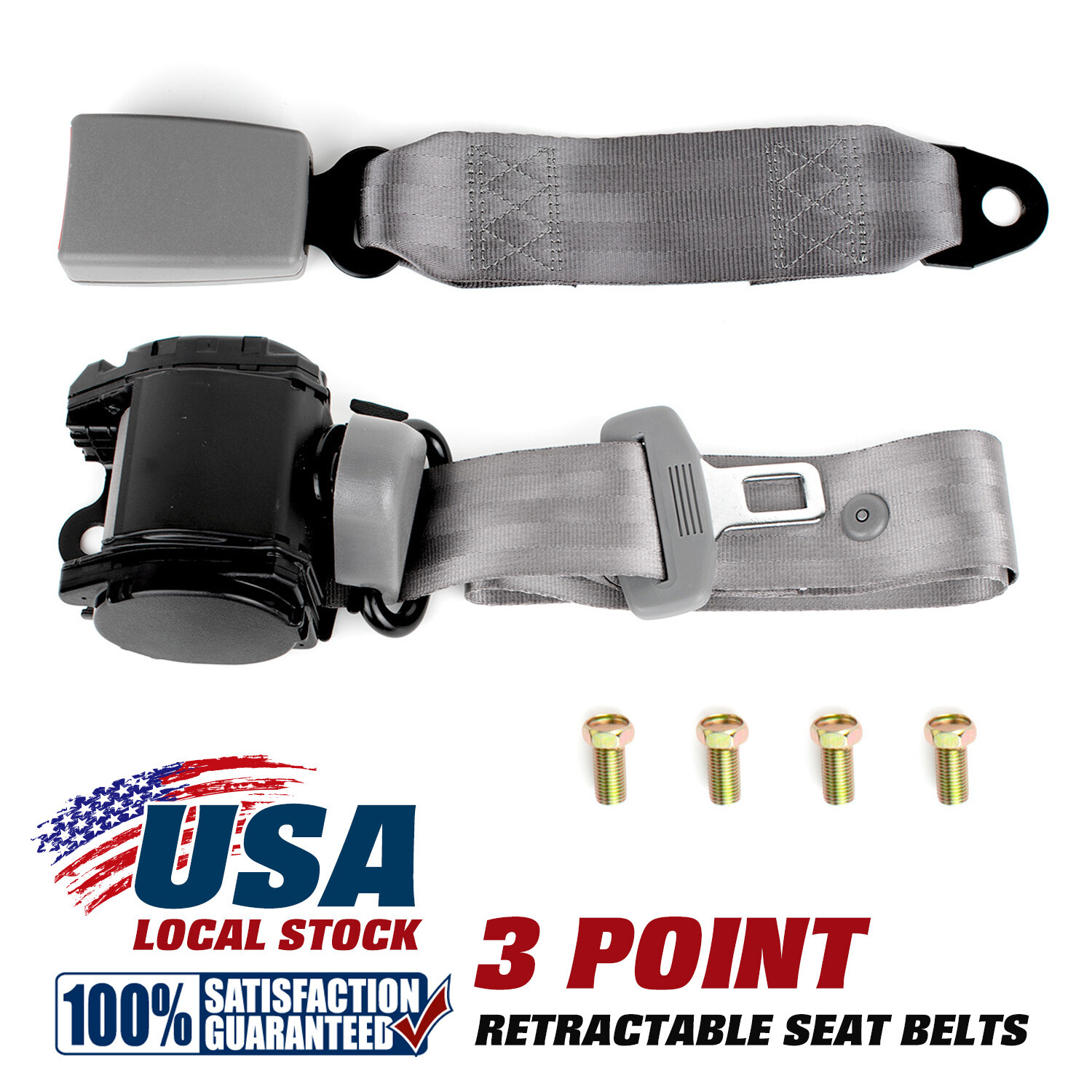 1x Retractable 3 Point Safety Seat Belt Straps Car Vehicle Adjustable Belt Kit