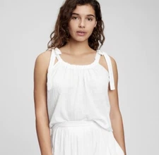 GAP NWT Women's Crinkle Gauze Tie-Shoulder Tank Top - White - Size Large