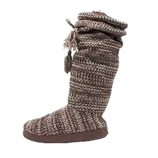 MUK LUKS Knee High Knit Sweater Slipper Sock Boots Sz Large 9-10 Chocolate Chip