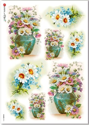 Reispapier-Motiv Strohseide-A4-Vintage-Shabby-Margariten-Blumen-FLOWERS0274