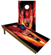 CORNHOLE BEANBAG TOSS GAME w Bags Game Board Devil Evil Halloween Fire Set