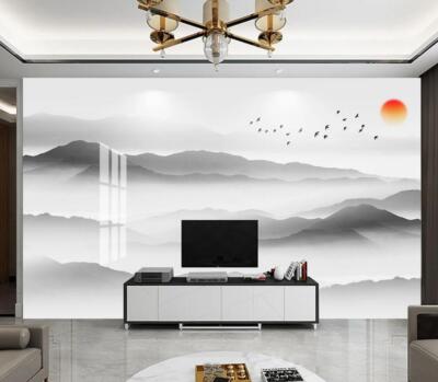 3D Grey Mountains 51152NA Wallpaper Wall Murals Removable Wallpaper Fay