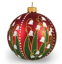 Red Lily of the Valley Christmas Glass Ball Ornament Bauble Made in Ukraine 3.5"