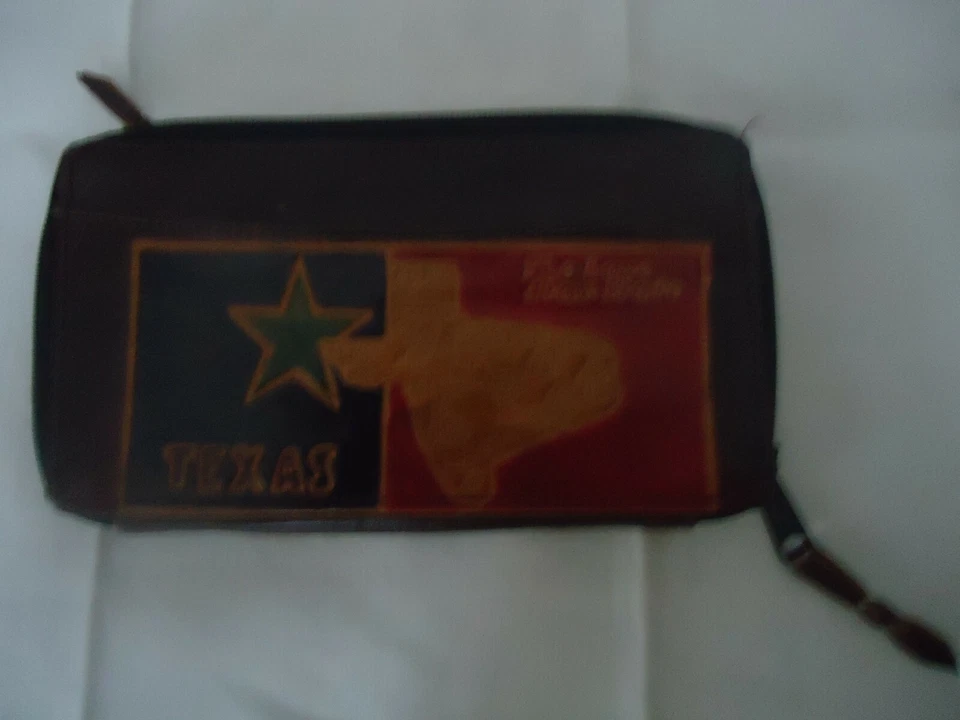 De colección. NUEVA BILLETERA TEXAS nunca usada mecanizada a mano y teñida con cremallera billetera recuerdo Foto 3 de 4