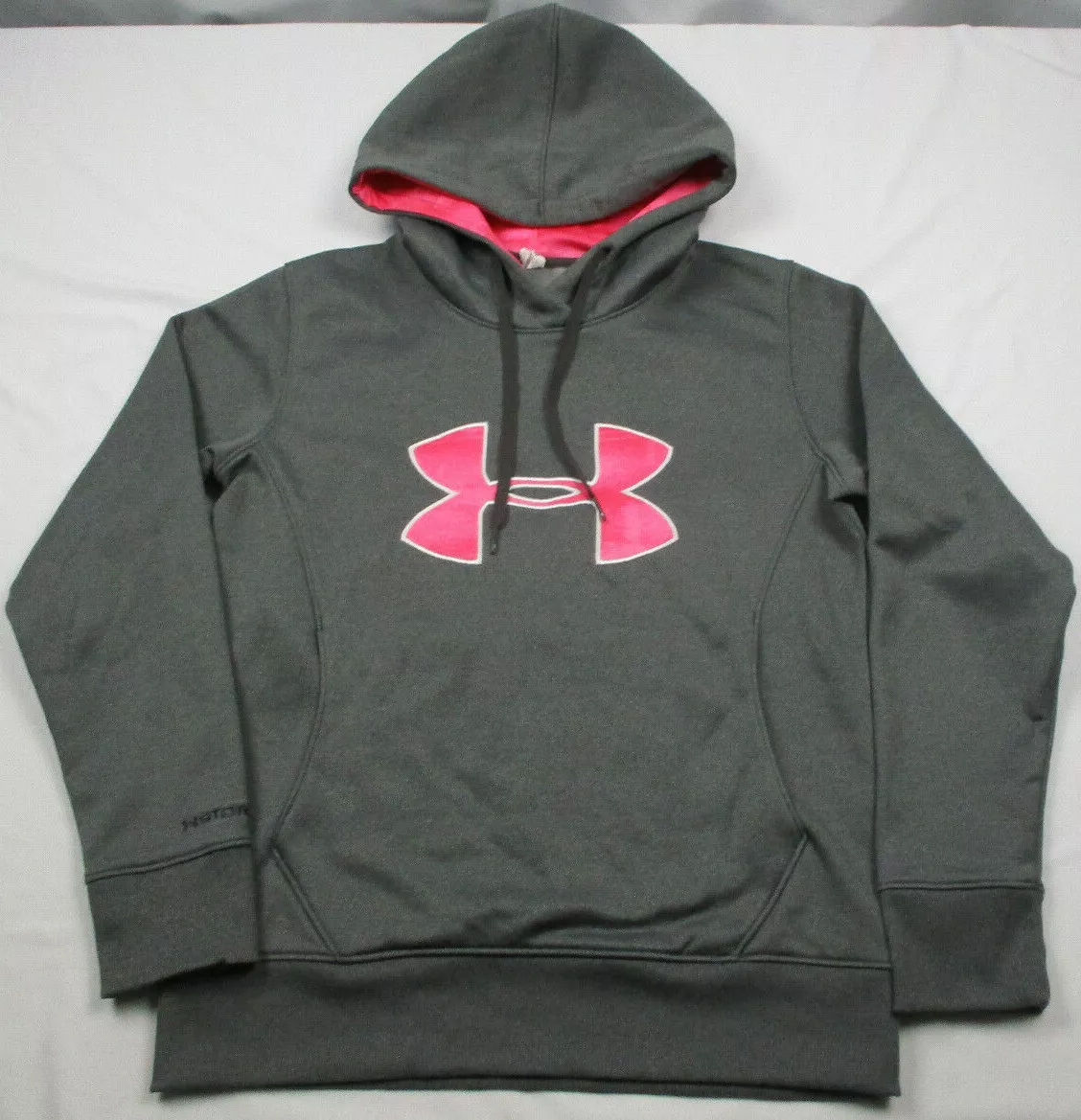 Womens Under Armour Cold Gear Gray Pink Ribbon Semi Fitted Hoodie Sweatshirt SM