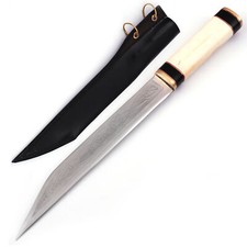 Viking Seax Knife 10" Stainless Steel Blade Camel Bone Handle w/ Leather Sheath