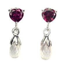 925 Sterling Silver Earrings Briolette Amethyst Rhodolite Gemstone Jewelry