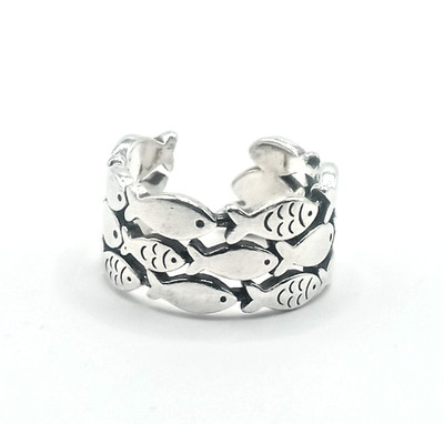 925 Sterling Silber Fischschwarm Ring verstellbar Größe 7 Ozean Motiv Lehrer