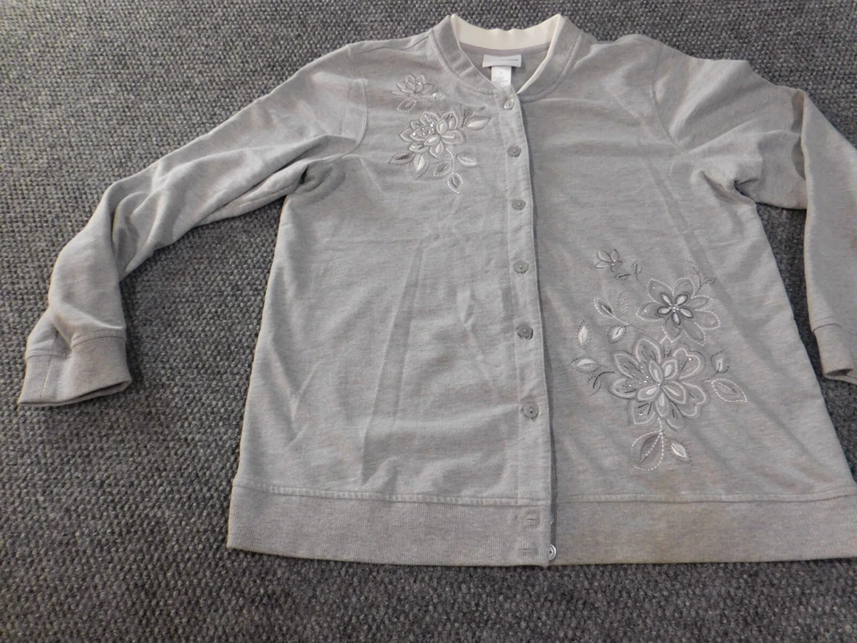 Suéter Alfred Dunner Gris Medio Floral Cárdigan Botón Poliéster Mujer Foto 2 de 4