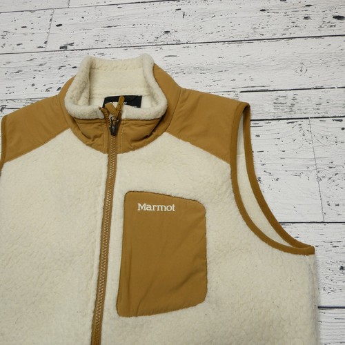 Marmot Wiley Sherpa Vest Womens Medium Cream Brown PolarTec Fleece Zip Pockets - Picture 2 of 6