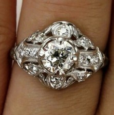 1.42 CT White Round Cut CZ Antique Art Deco Vintage Wedding Ring In 925 Silver